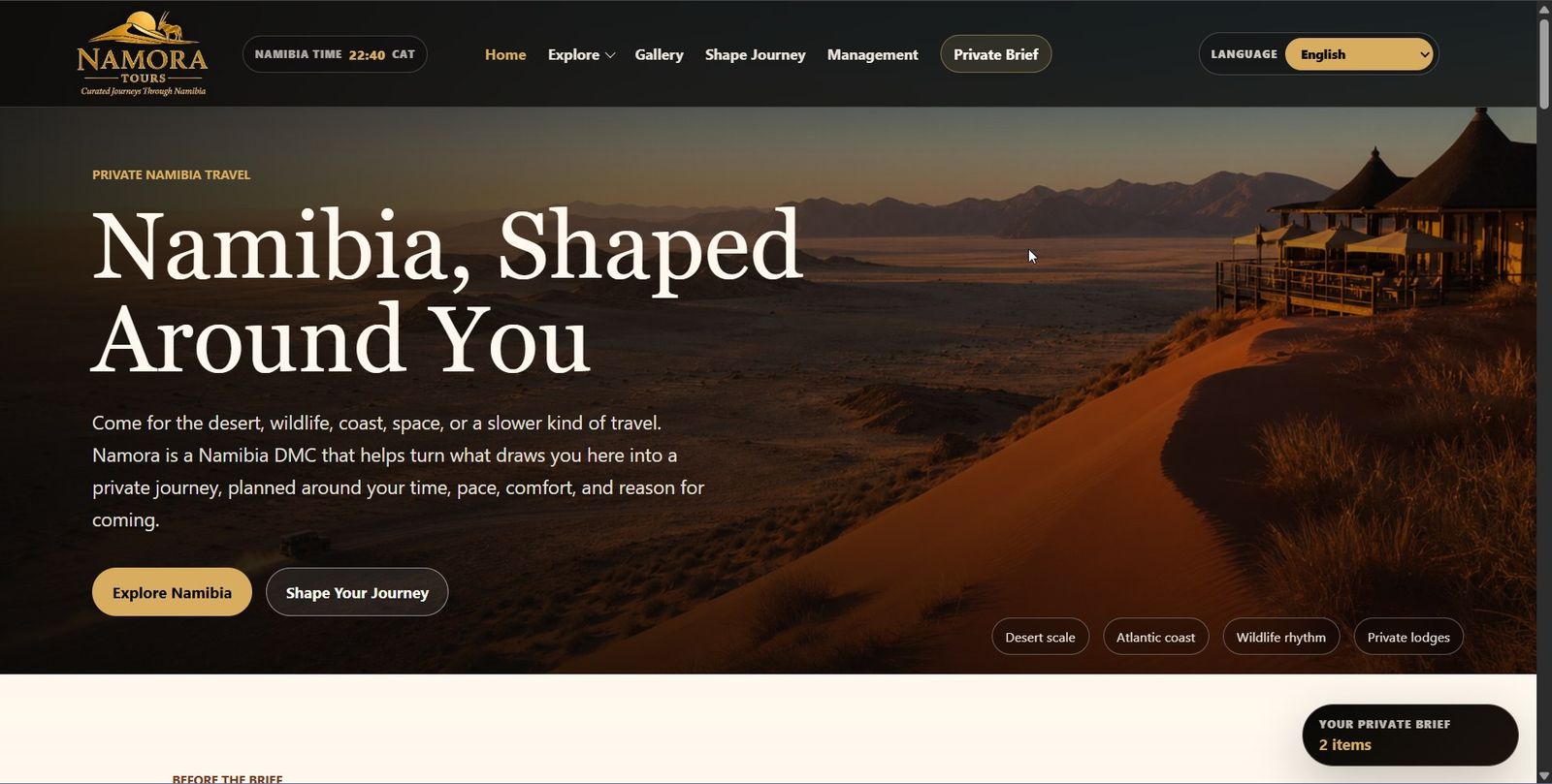 Namora Tours tourism website preview