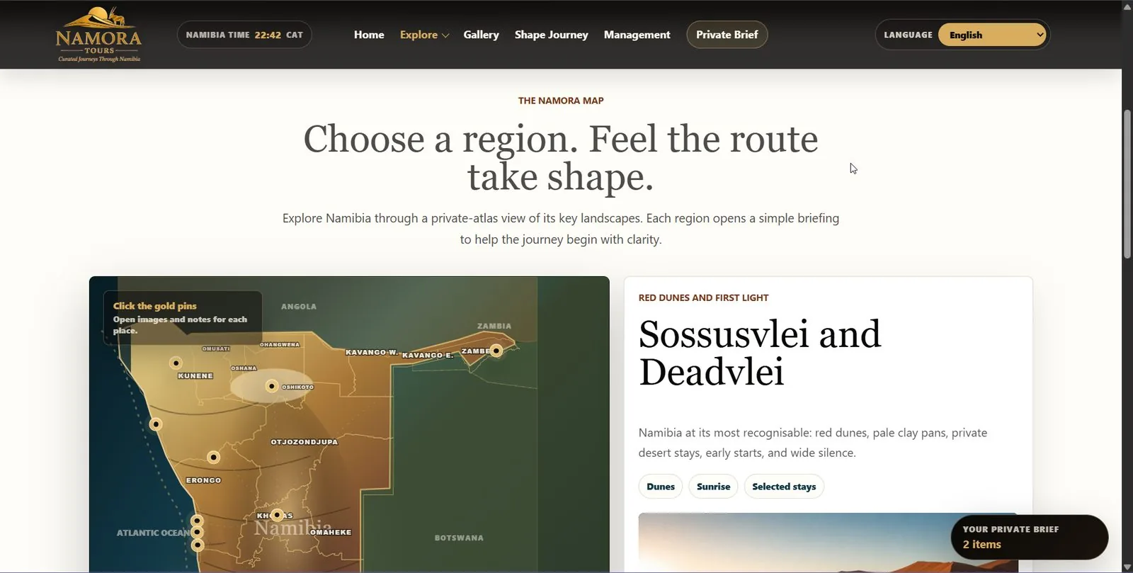Namora Tours website region explorer, built by Tuvana Tech