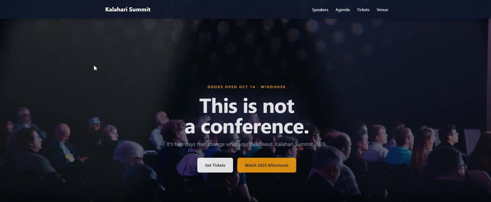 Conference and summit website template preview with bold hero and speaker lineup